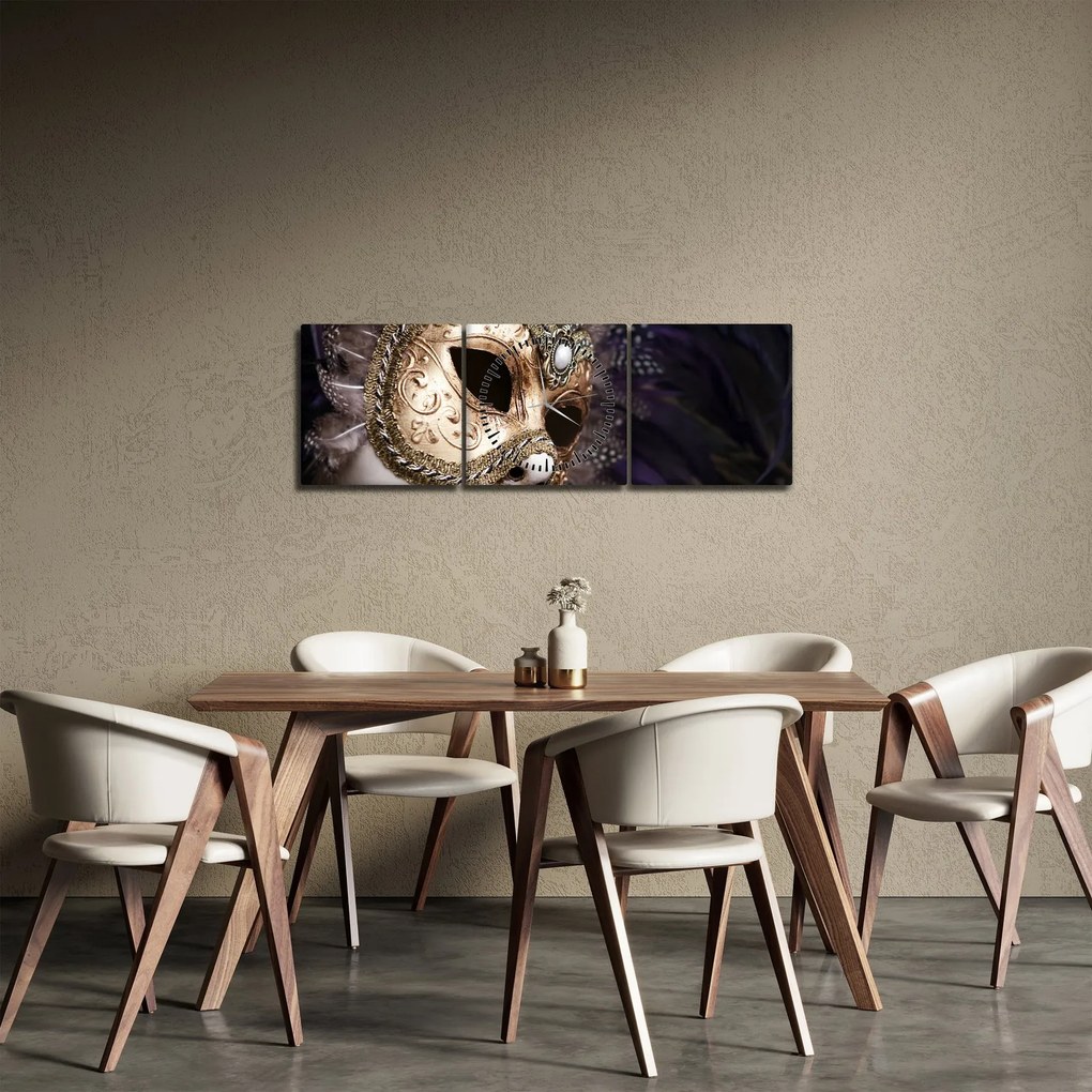 Obraz sochy so škraboškou (s hodinami) (90x30 cm)