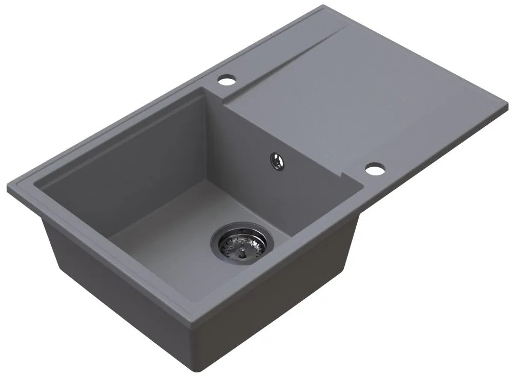 Sink Quality Sink55, kuchynský granitový drez 780x460x215 mm + grafitový sifón, šedá, SKQ-SINK.D.1KDOL.XB