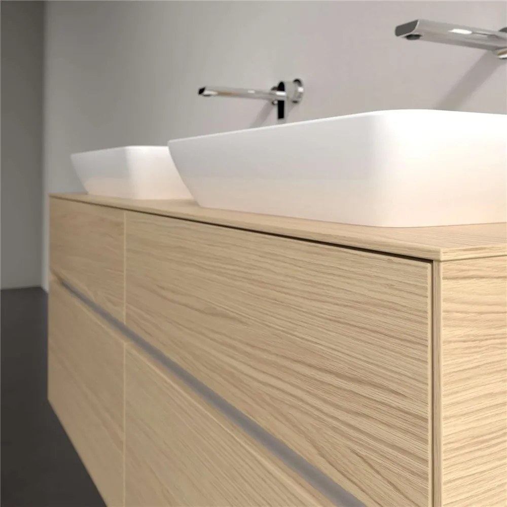 VILLEROY &amp; BOCH Collaro závesná skrinka pod dve umývadlá na dosku, 4 zásuvky, s LED osvetlením, 1400 x 500 x 548 mm, Nordic Oak, C119B0VJ