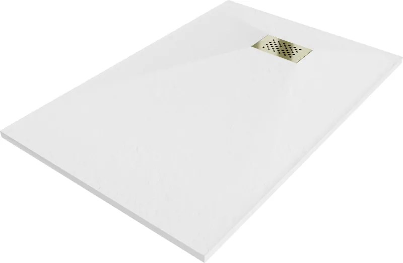 Mexen Hugo, obdĺžniková sprchová vanička SMC 130 x 90 cm, biela, zlatá krytka, 42109013-G
