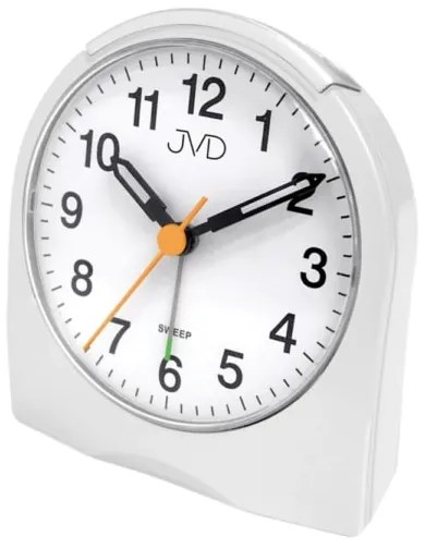 Štýlový tichý budík JVD SRP889.1 – biely, plynulý chod sweep, 10 cm