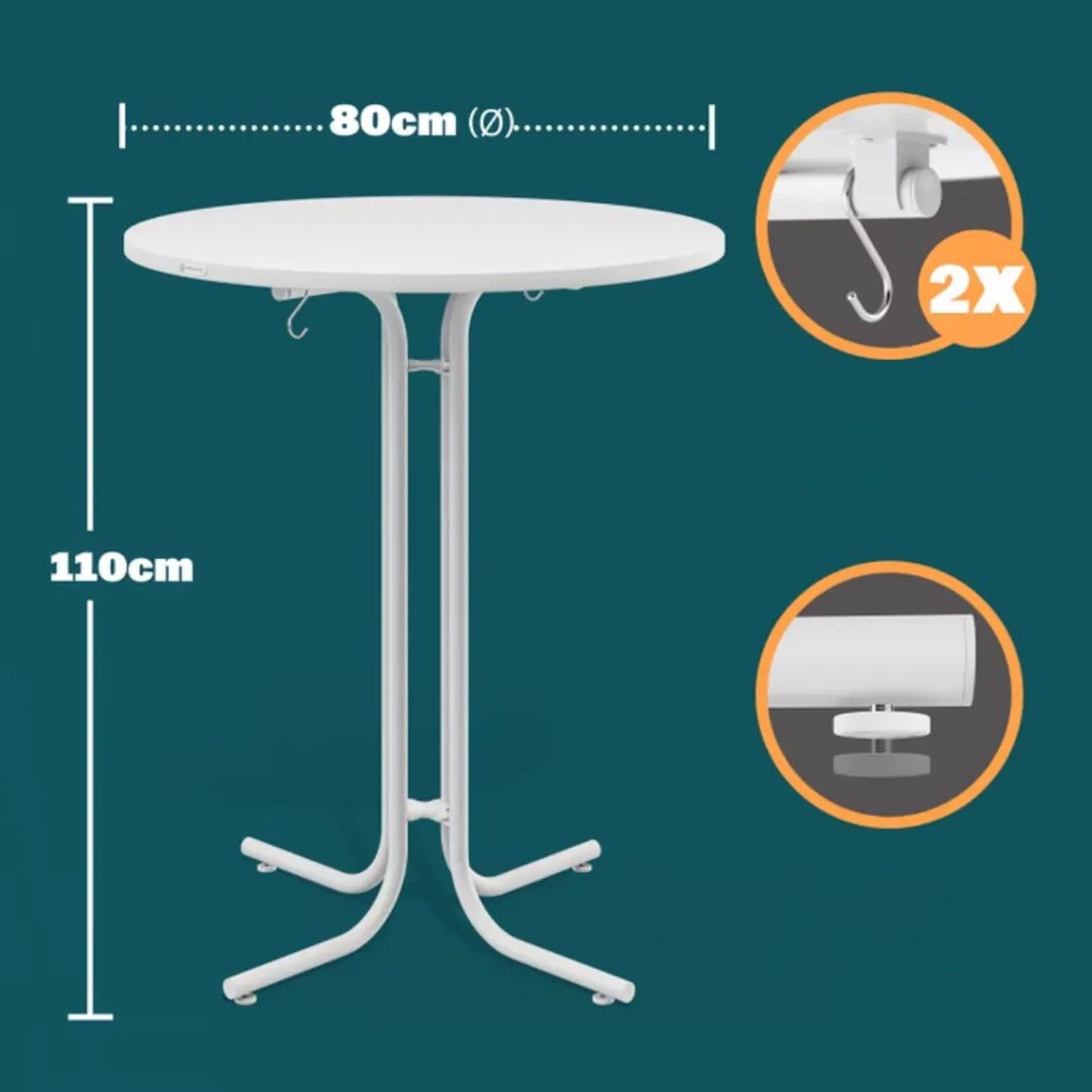 Barový stôl RAUL sklápateľný 110x80cm, biela Casaria