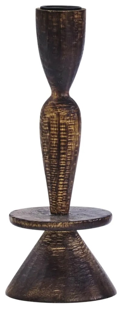 MADAM STOLTZ Drevený svietnik Dark Natural 18 cm