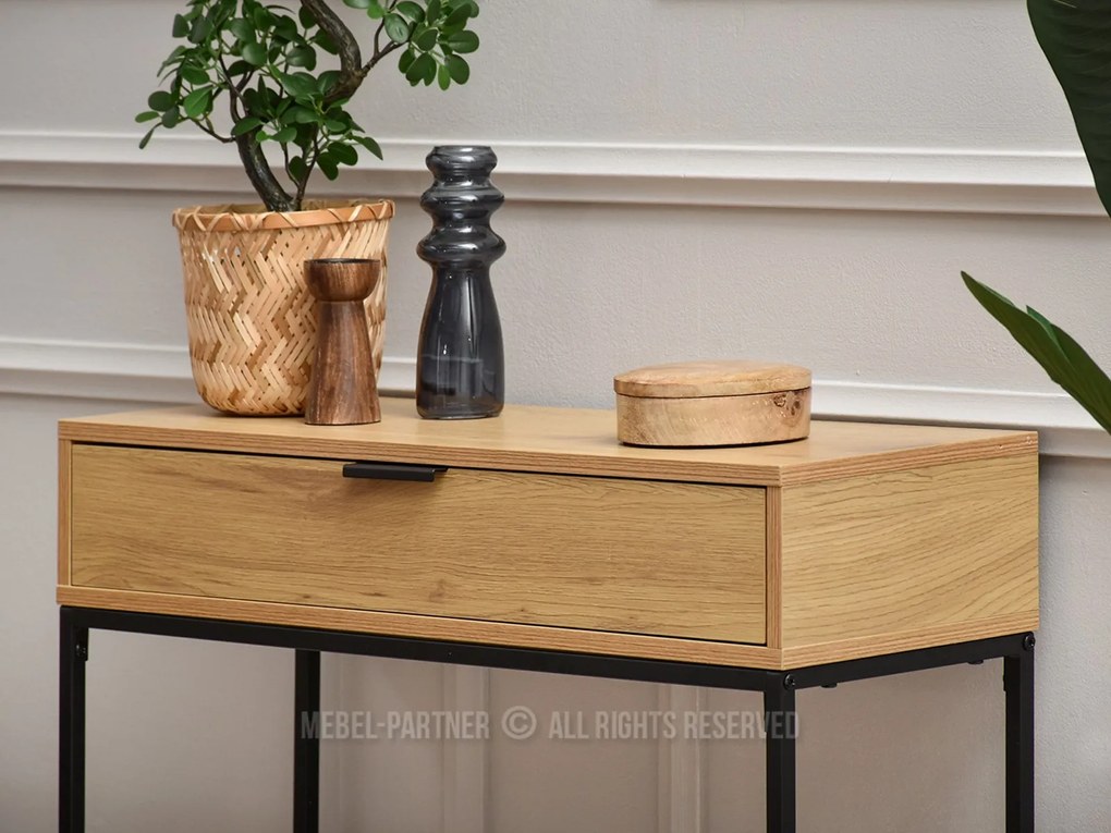 Konzolový stolík Norma M (dub + čierna). Akcia -25%. Vlastná spoľahlivá doprava až k Vám domov. 1110817