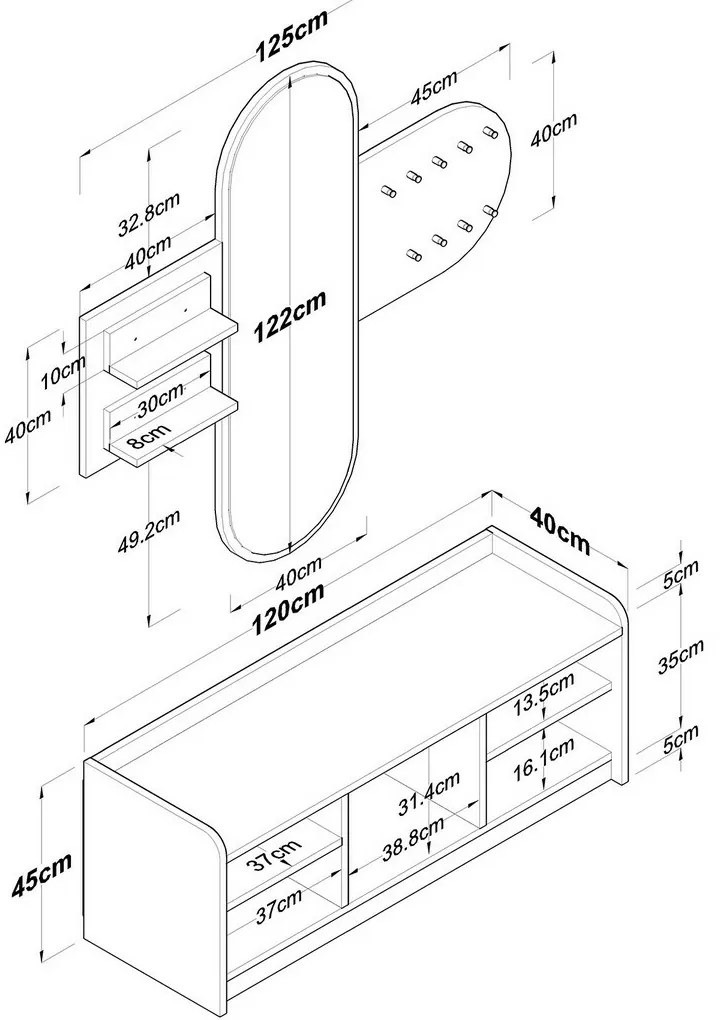 Predsieňová zostava Ema White and Walnut
