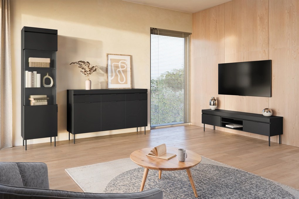 TV skrinka Sentia 157 na kovových nohách - čierna / čierna