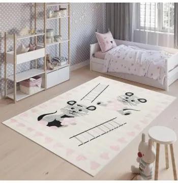 Detský bielo-ružový koberec s myškami