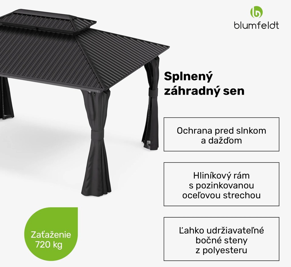Blumfeldt ShadeFortress, altánok, 4 x 3 m, pozinkovaná oceľová strecha, chráni pred slnkom, dažďom a vetrom