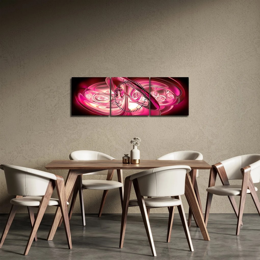 Obraz ružových fraktálov (s hodinami) (90x30 cm)