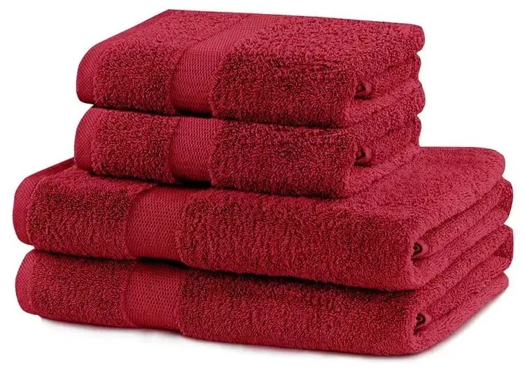 Červené froté bavlnené uteráky a osušky v súprave 4 ks Marina – DecoKing