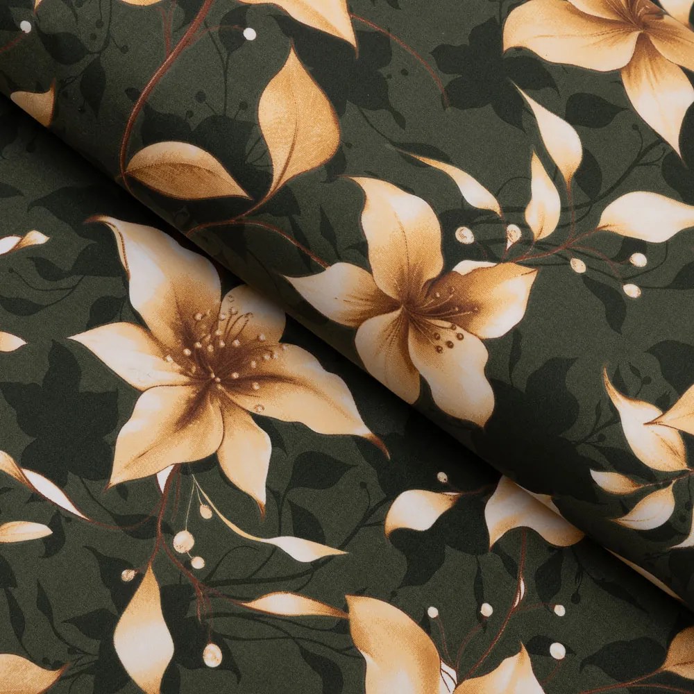 Biante Bavlnený behúň na stôl Sandra SA-736 Hnedooranžové kvety vanilky na tmavo zelenom 45x180 cm