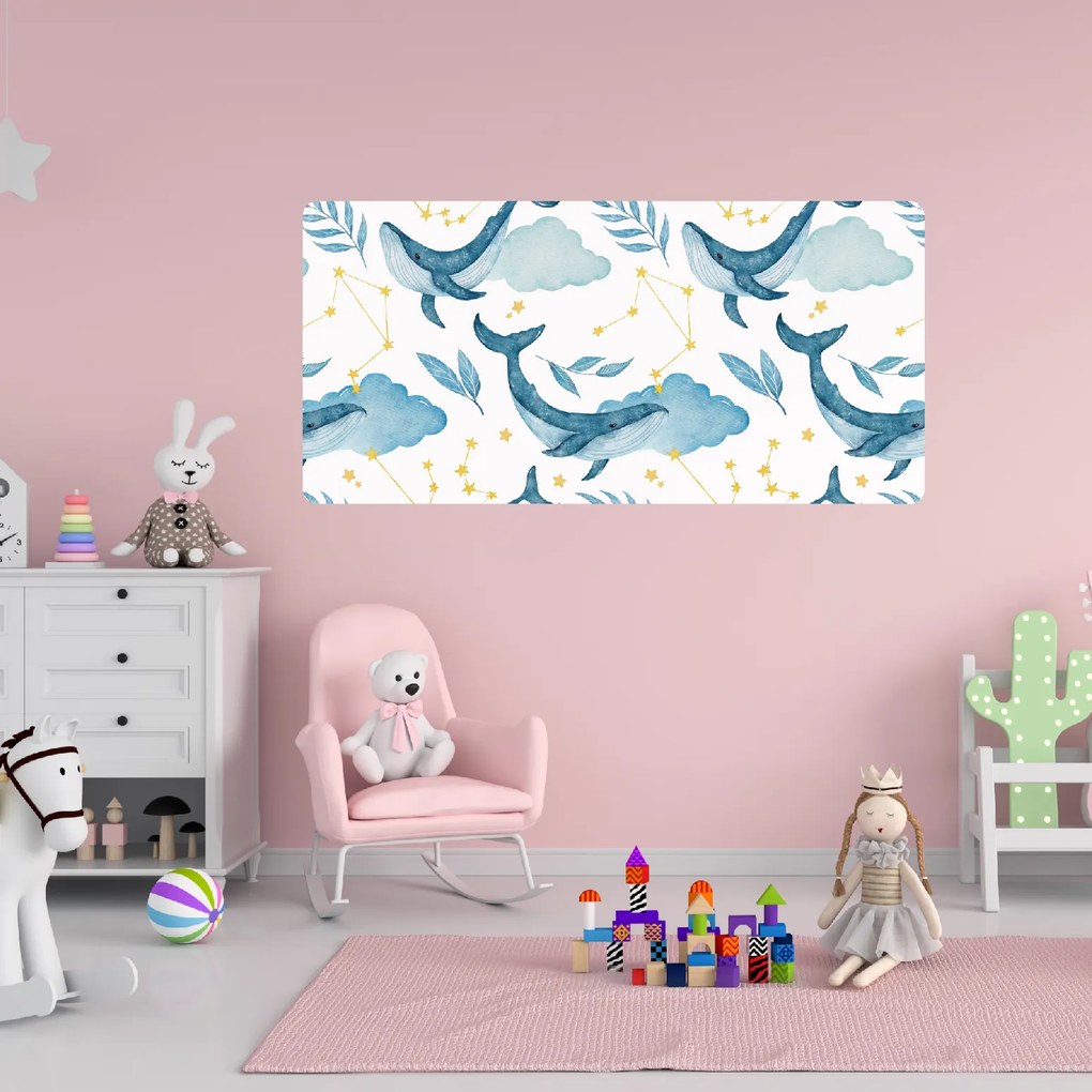 60x120cm Veľryby na oblohe - textilná nálepka na stenu