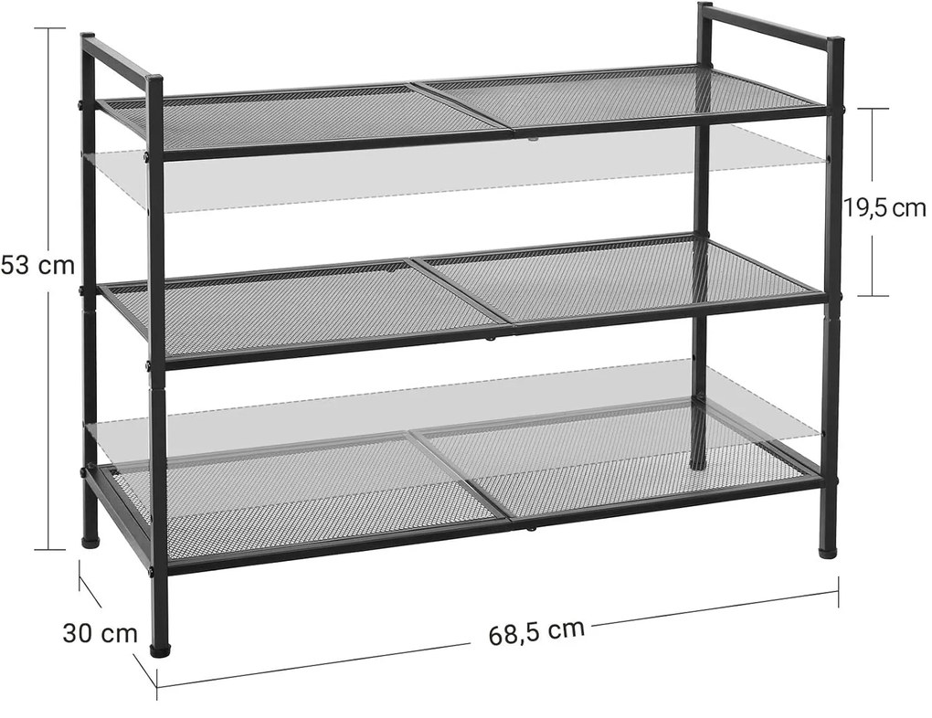 Kovový botník Dancer 3 police čierny