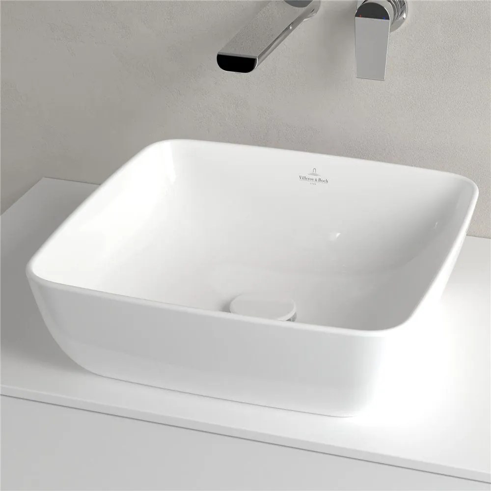 VILLEROY & BOCH Artis štvorcové umývadlo na dosku bez otvoru, bez prepadu, 410 x 410 mm, biela alpská, s povrchom CeramicPlus, 417841R1