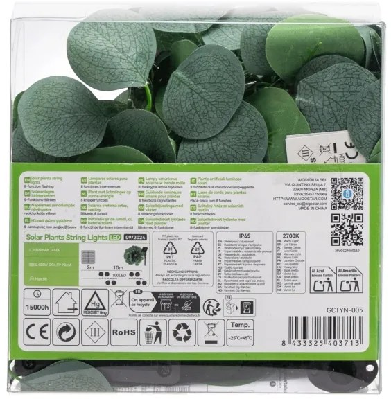 Aigostar - LED Solárna reťaz 100xLED/12m IP65 teplá biela eukalyptus