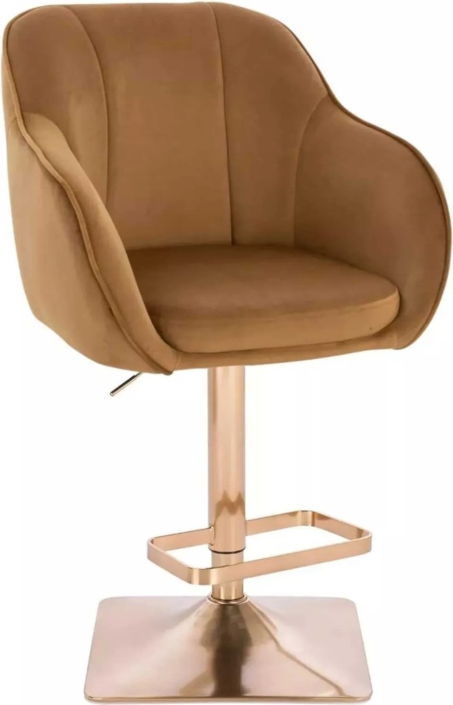 LuxuryForm DESIGN Barová stolička AVOLA VELUR na zlatej hranatej podstave - medová