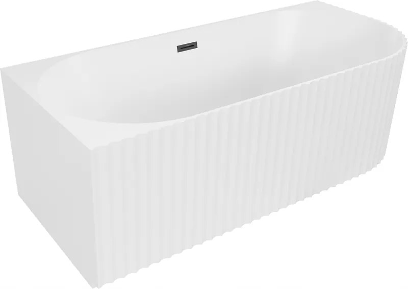 Mexen Gia rohová vaňa 150x75cm, biela mat, čierny sifón, ľavá strana