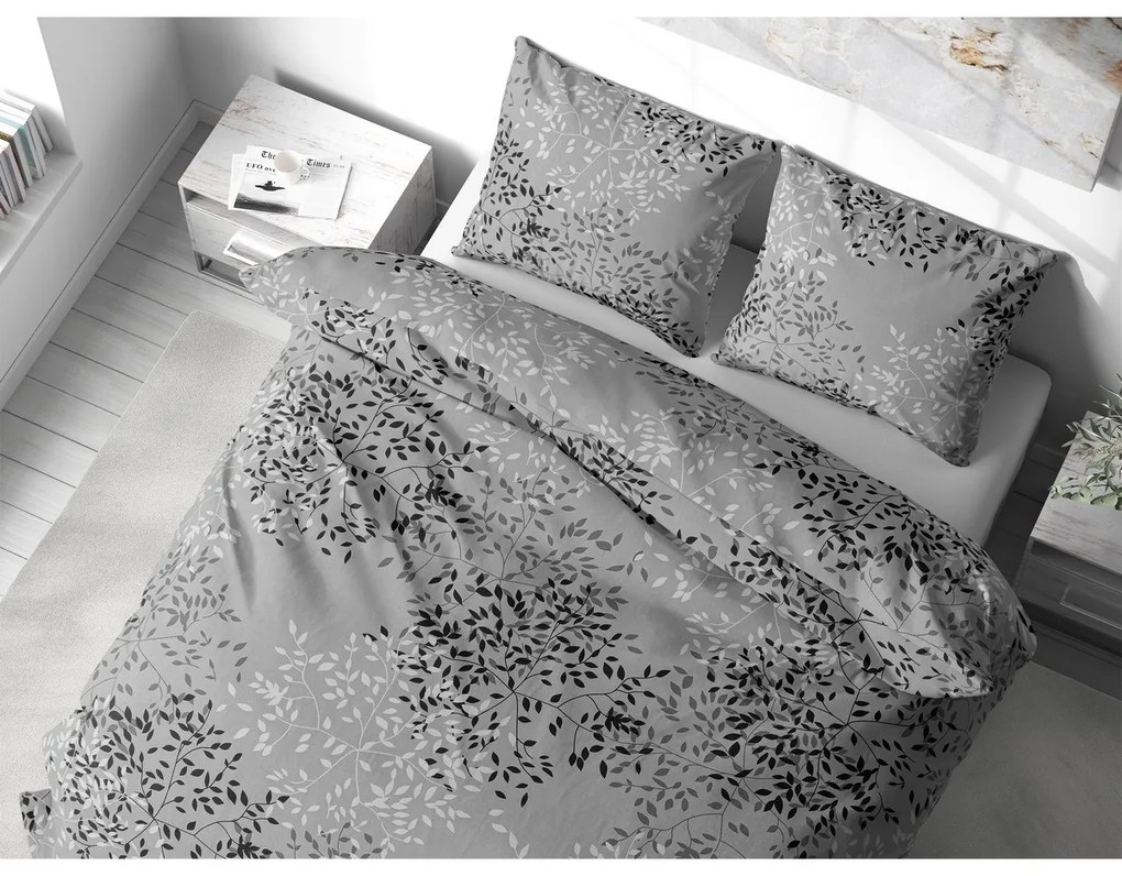 Stanex Krepové obliečky Vetvičky sivá, 140 x 220 cm, 70 x 90 cm