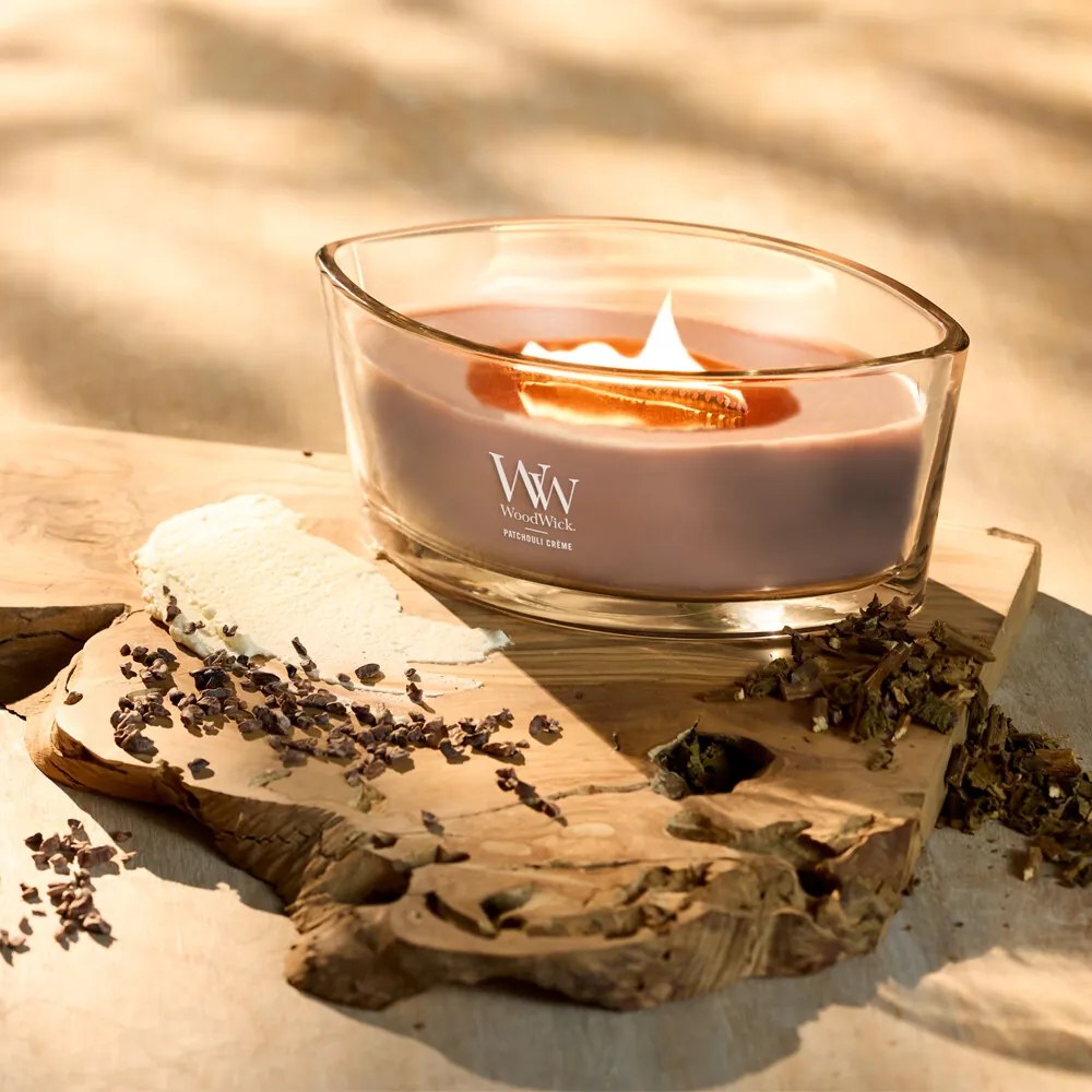 Vonná sviečka Woodwick Ship Patchouli Creme, 453 g