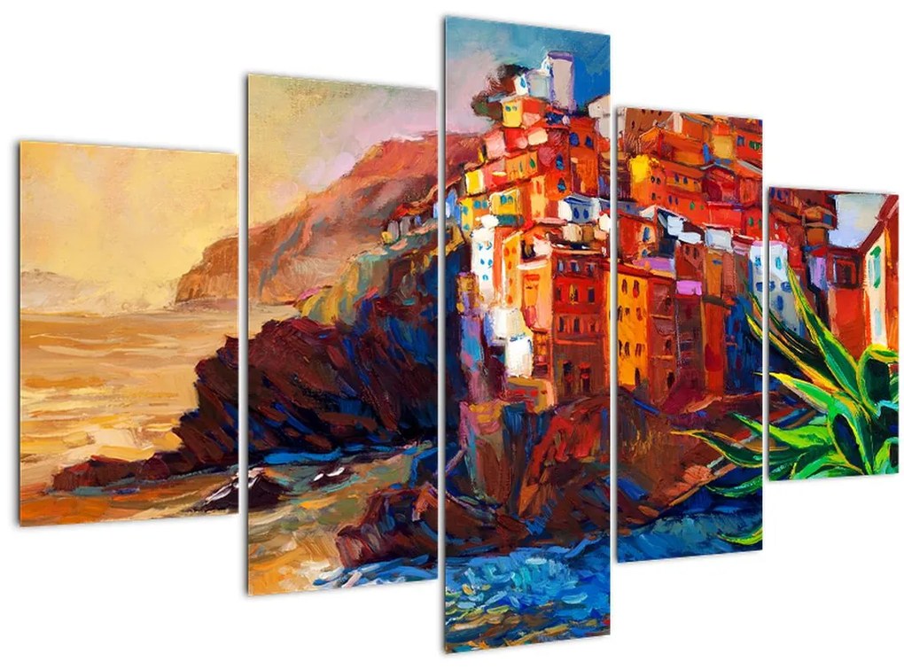 Obraz - Dedina na pobreží Cinque Terre, Talianska riviéra, moderný impresionizmus (150x105 cm)