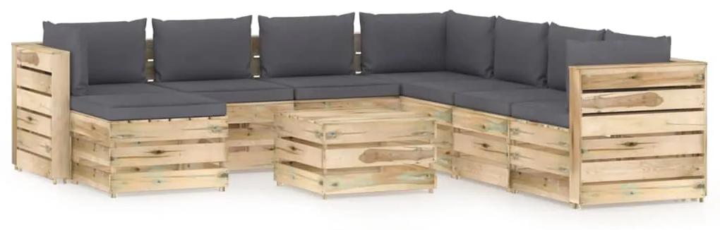 vidaXL 9-dielna sedacia súprava+podložky, zelená, impregnované drevo