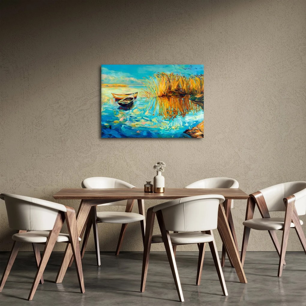 Obraz - Jazero s loďkami (70x50 cm)