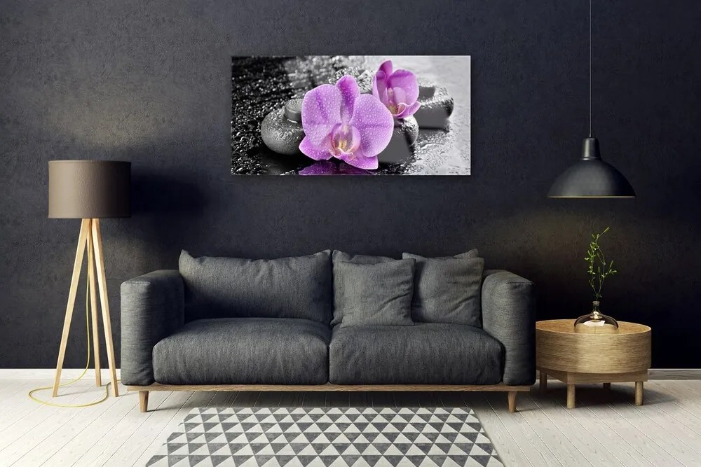 Skleneny obraz Orchidea kvety kamene zen 120x60 cm