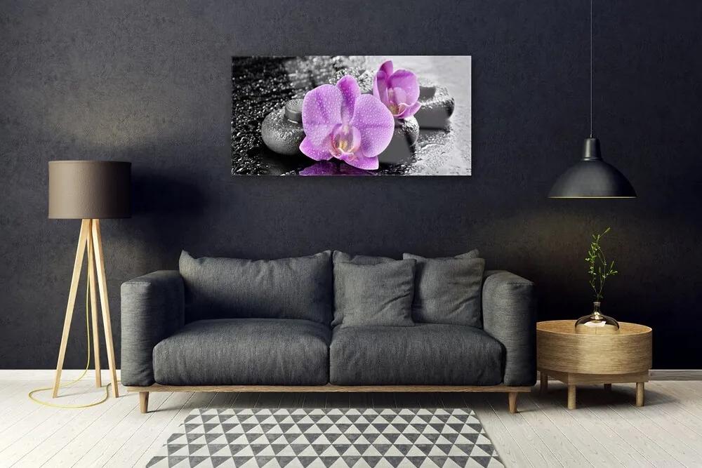 Skleneny obraz Orchidea kvety kamene zen 140x70 cm
