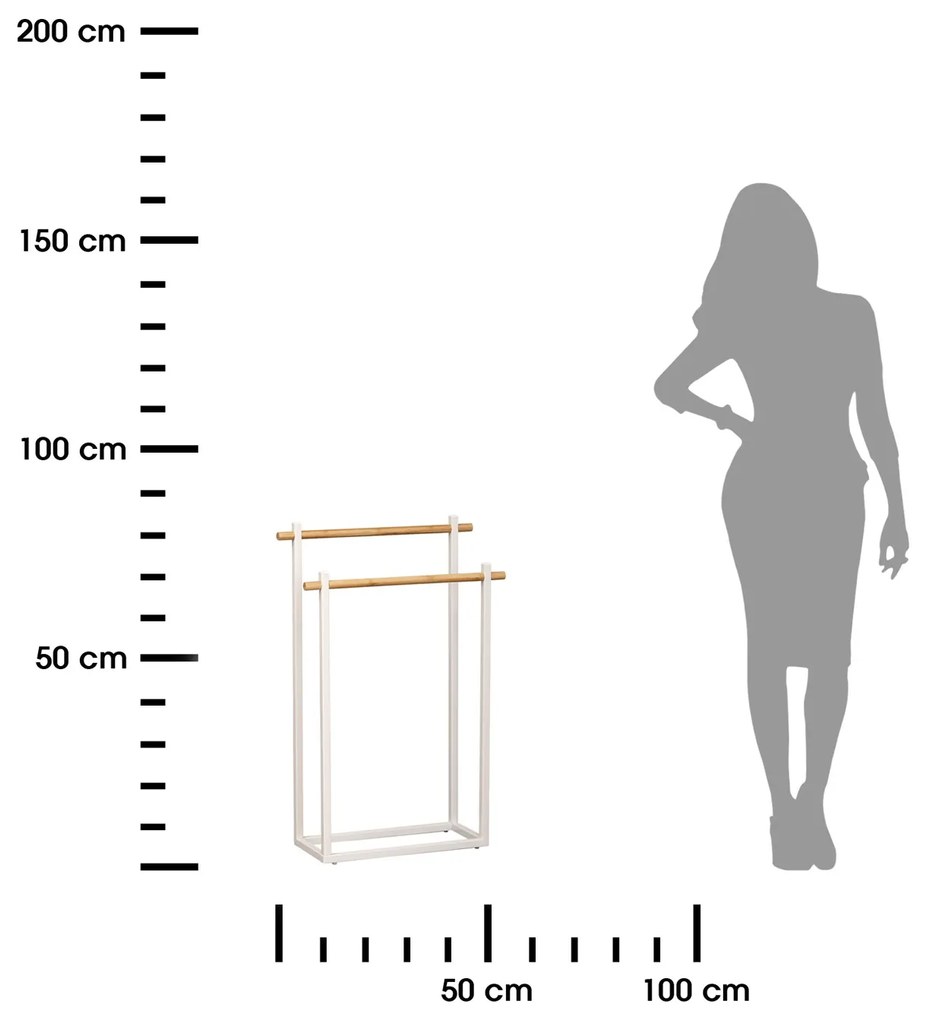 Stojan na uteráky White Bamboo 1, biela/s drevenými prvkami