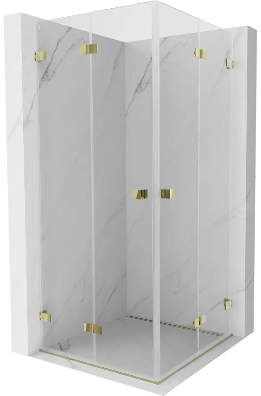 Mexen Lunar-F Duo, skladací sprchový kút 90 x 90 cm, 8mm číre sklo, zlatý profil, 836-090L-090P-50-00