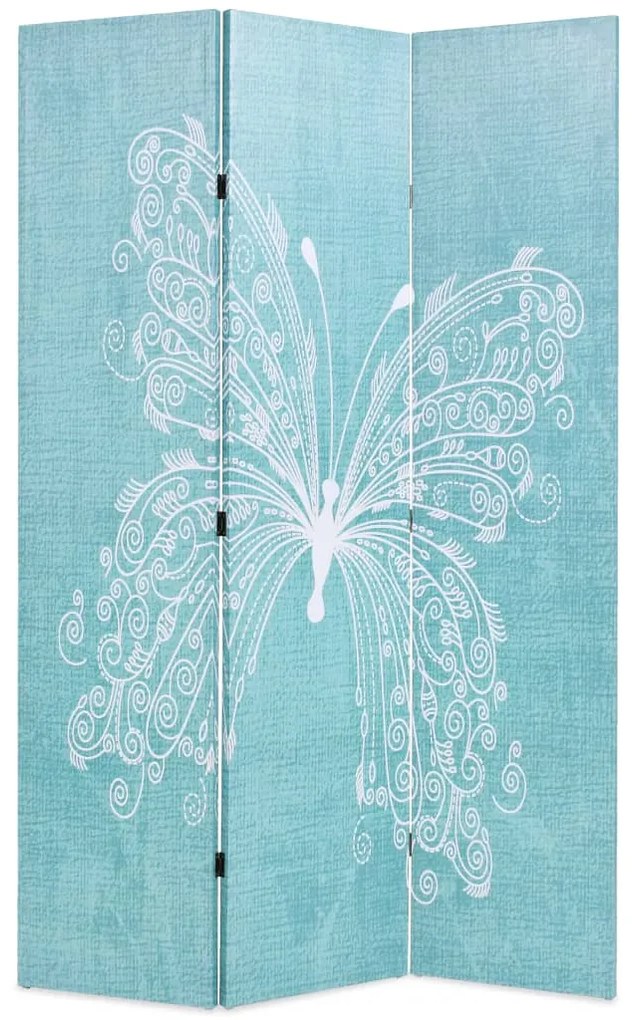 vidaXL Skladací paraván, 120x170 cm, potlač s motýľmi, modrý