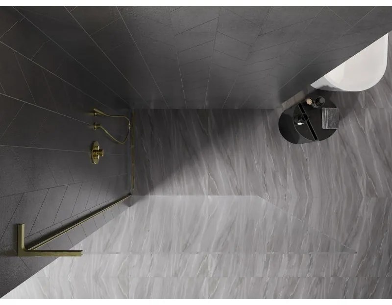 Mexen, Mexen Kioto-X L sprchová stena 70 x 200 cm, priehľadná 10 mm, zlatý kartáč - 800-070-107-55-00-X