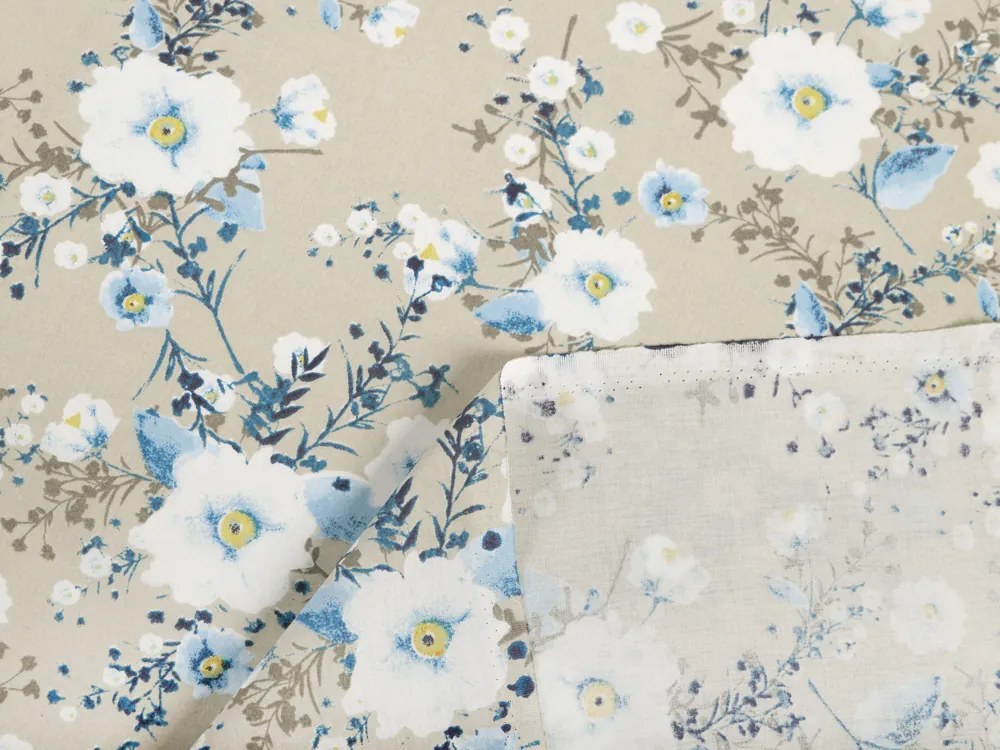 Biante Bavlnený záves Sandra SA-552 Modré popínavé kvety na béžovom 150x150 cm