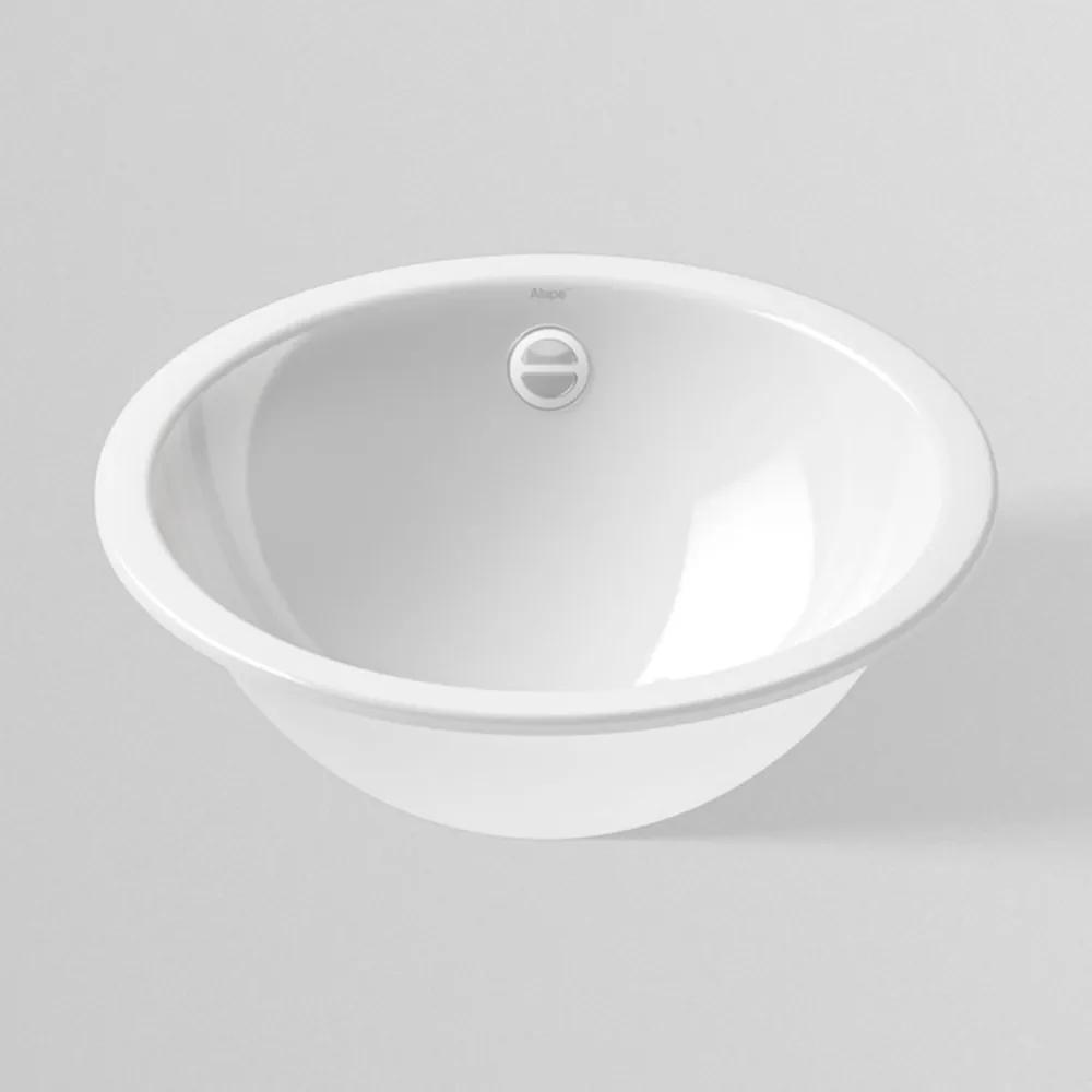 ALAPE EB.K400 okrúhle zápustné umývadlo bez otvoru, s prepadom, priemer 400 mm, biela alpská, s povrchom ProShield, 2001000000
