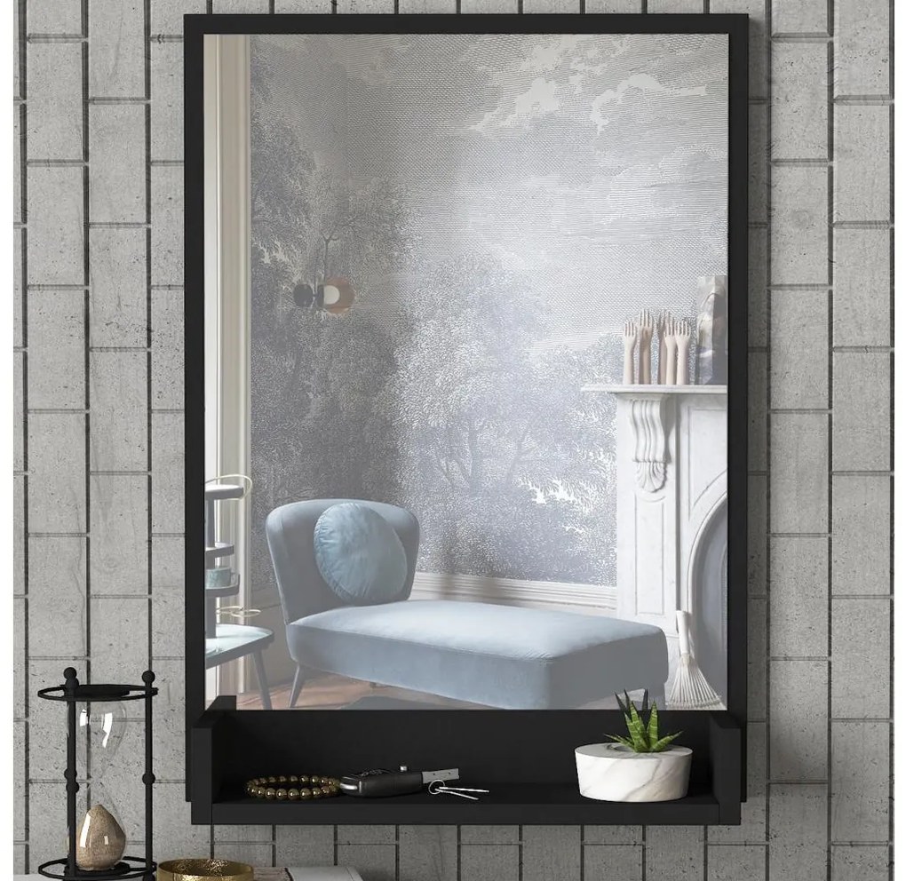 Asir Nástenné zrkadlo s policou COSTA 75x45 cm čierna AS0557