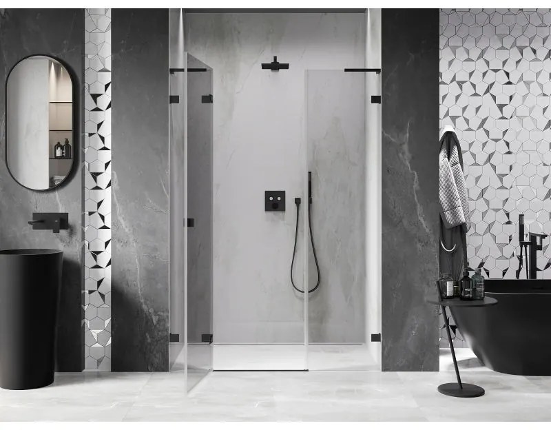 Mexen Lunar L, Otočné ľavé sprchové dvere 155 cm, číre sklo, čierny profil, 834SL-155-050-70-00-L