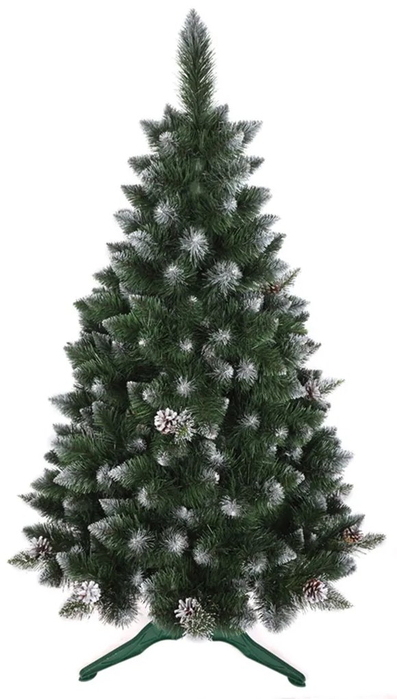 Zasnežený umelý vianočný stromček borovica so šiškami 150 cm