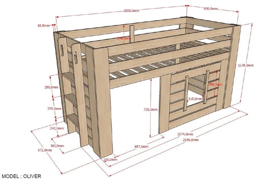 Detská posteľ Vipack Oliver, 90 x 200 cm
