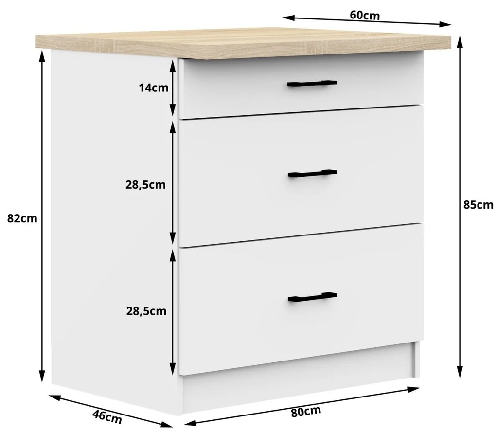Kuchynská skrinka Olivia S 80 cm 3S biela