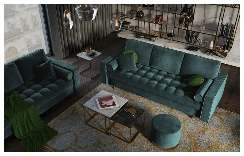 Petrolejovozelená zamatová rozkladacia pohovka Milo Casa Santo