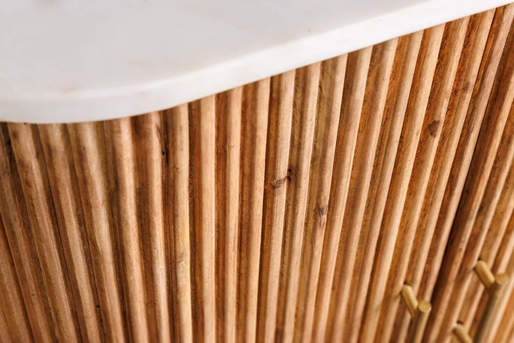 Sideboard TRES 70cm mango wood natural w/ white marble top and golden handles