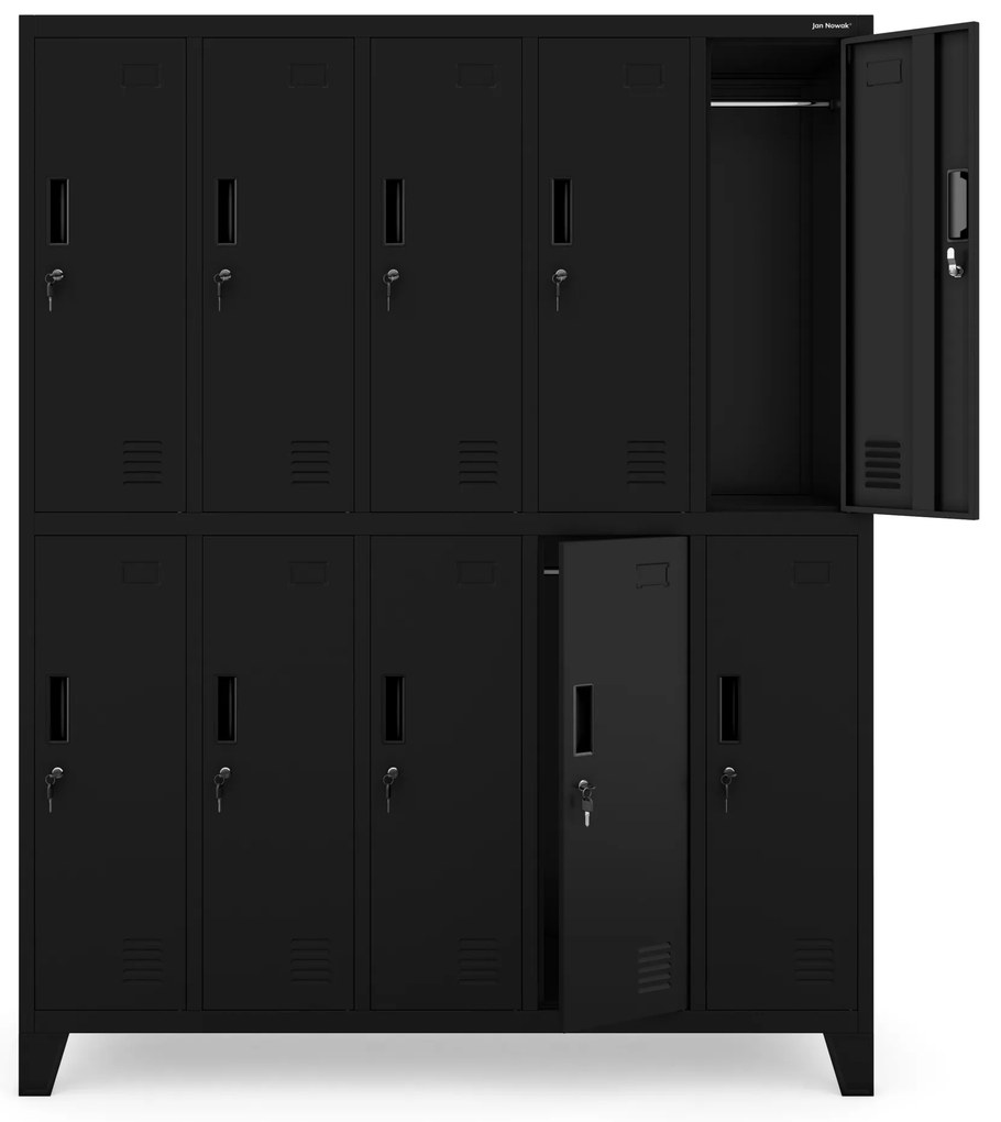 Kovová BHP šatní skriňa s 10 dverami BARTEK 1360 x 1720 x 450 mm, čierna