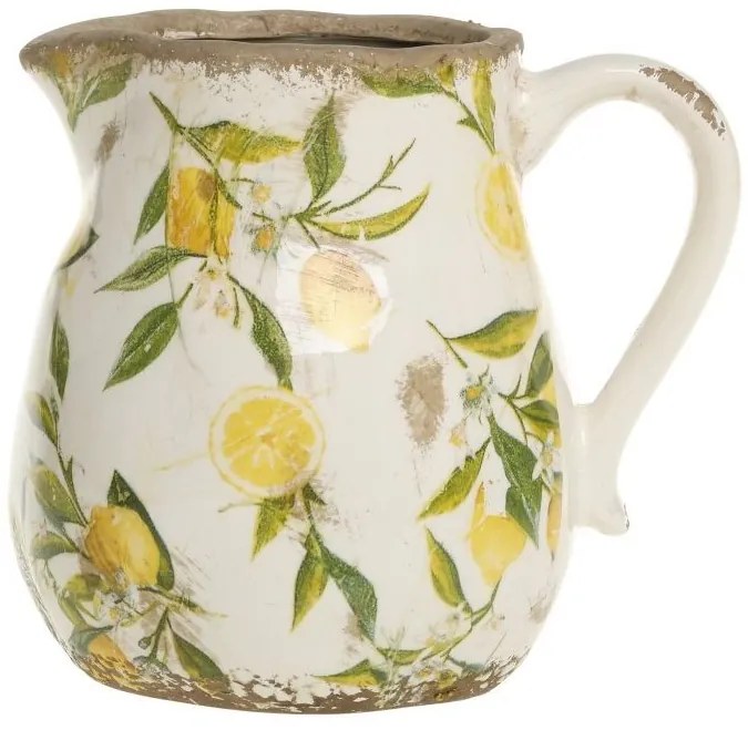 Béžový baňatý keramický džbán s citrónmi - 13*16 cm