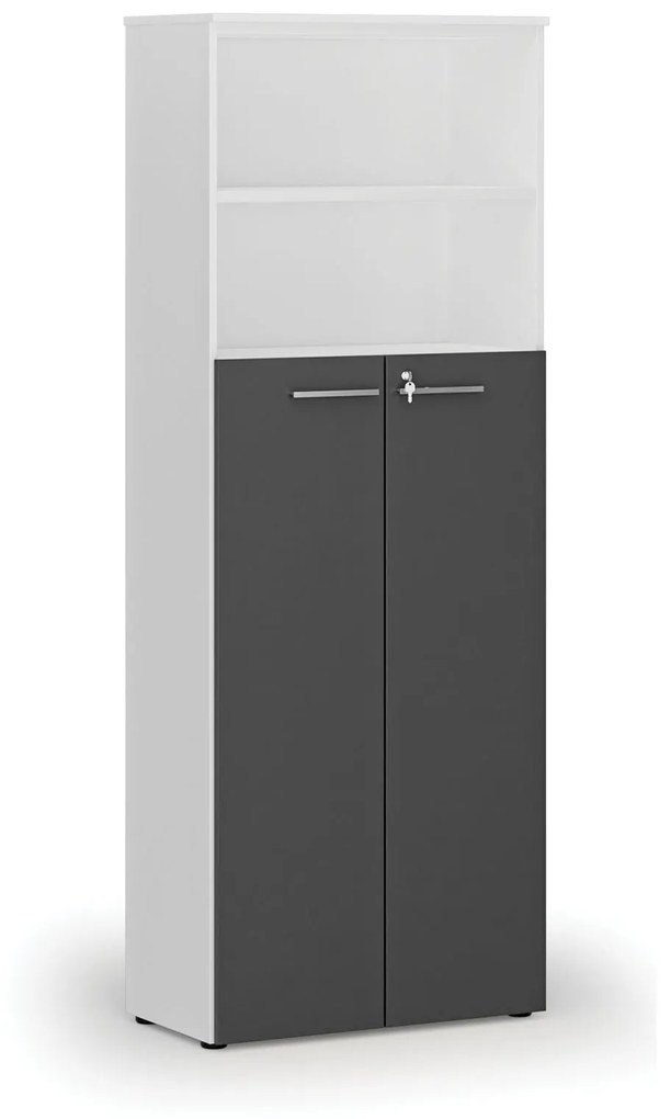 Kombinovaná kancelárska skriňa PRIMO WHITE, dvere na 4 poschodia, 2128 x 800 x 420 mm, biela/grafit