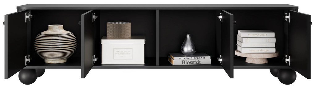 TV stolík Vespera 4D 187 cm - čierna / guľaté nohy