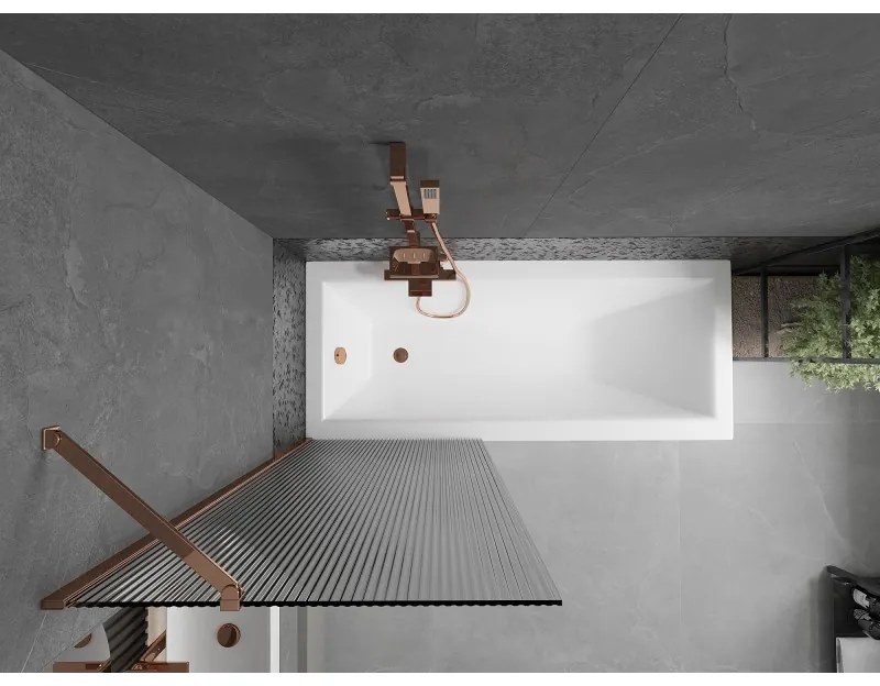 Mexen Next, vaňová zástena 1-krídlová 70 x 150 cm, fixné krídlo, 6 mm sklo s pruhmi, ružové zlato profil, 895-070-000-00-09-60