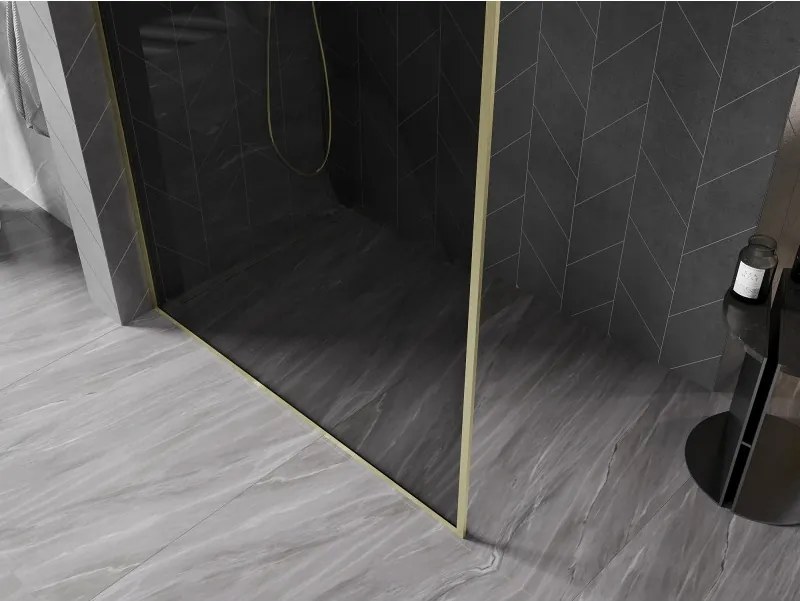 Mexen, Mexen Kioto-XF sprchová stena s rámom 100 x 202 cm, grafit 10 mm, brúsené zlato - 800-100-104-55-40-X