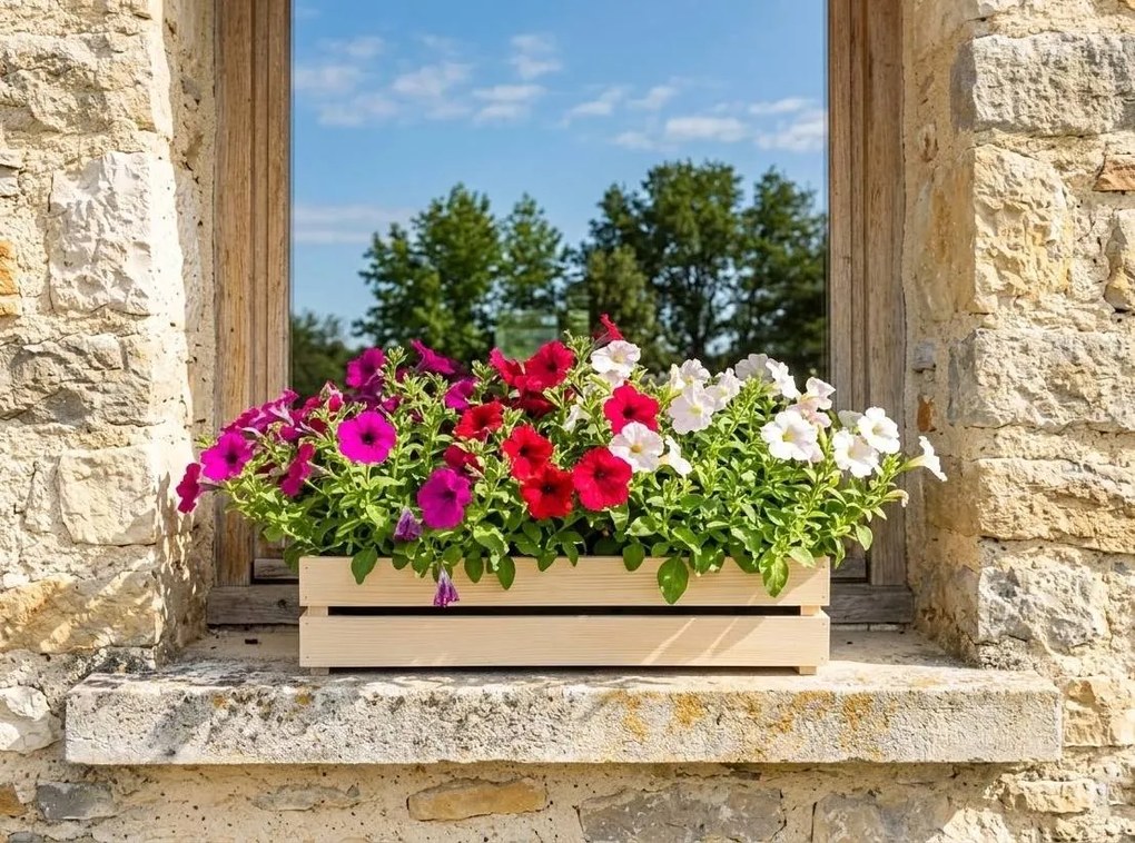 AMADEA Drevený obal s truhlíkom prírodný, 61,2x19,6x15cm, český výrobok