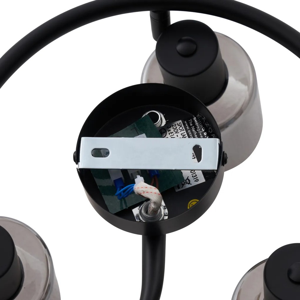 Moderné stropné svietidlo čierne s dymovým sklom špirála 3-svetlo - Cilin