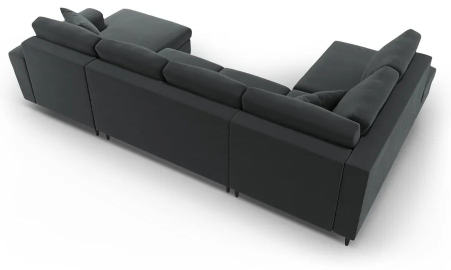 Tmavosivá zamatová rozkladacia/s úložným priestorom rohová pohovka (ľavý roh/do "U") Kyoto – Cosmopolitan Design